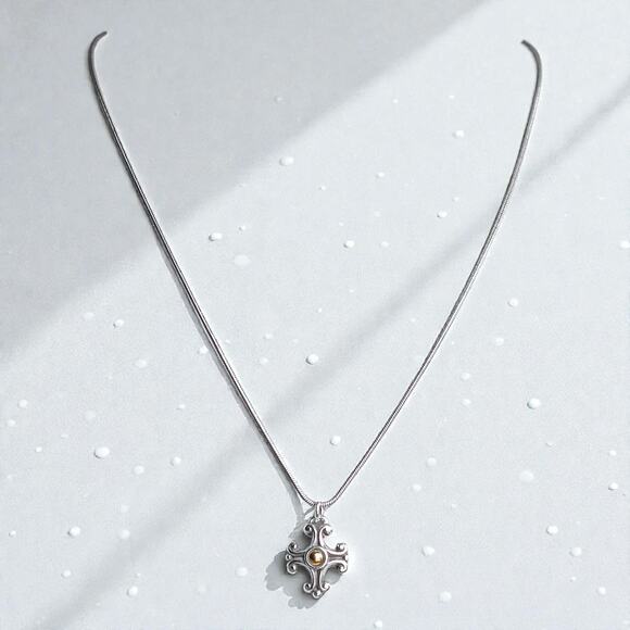 Brighton Divina Cross Necklace Reversible Gold Rhinestone Silver Retired - Picture 2 of 7